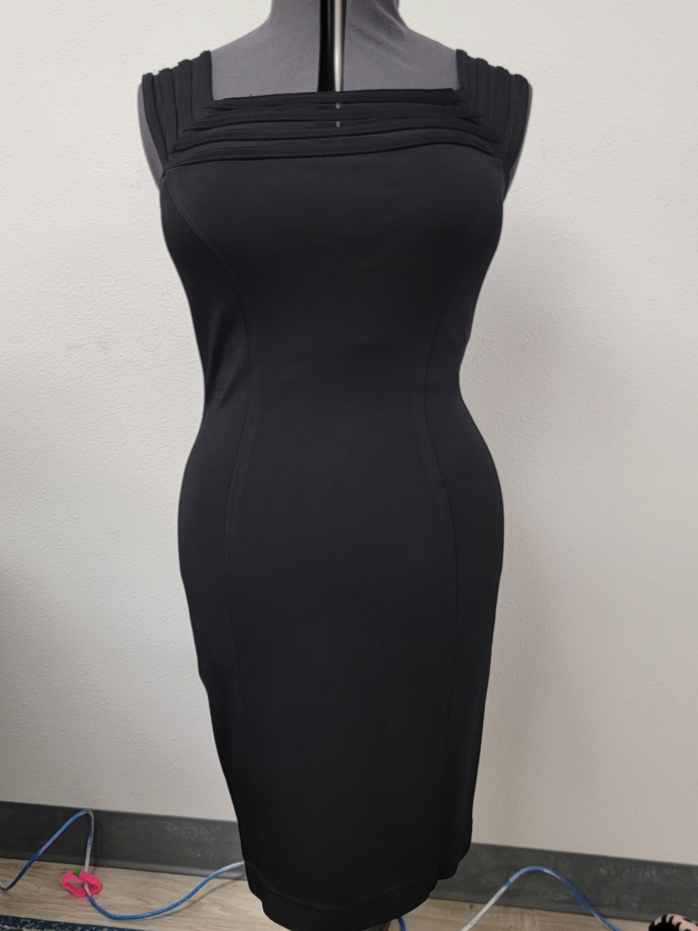 Classic Black Sheath Dress - Sleek Square Neck
